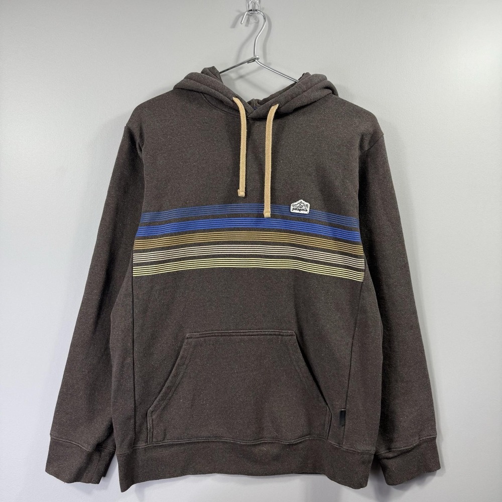 Patagonia Hoodie Womens Medium Brown Uprisal Fleece Pullover Striped Sweatshirt